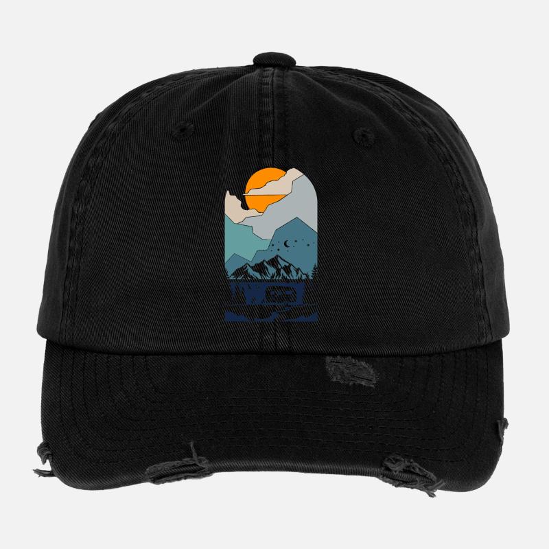 Camping Scouts Mountain Hiking Sunset Campers Flexfit Vintage Destroyed Cap
