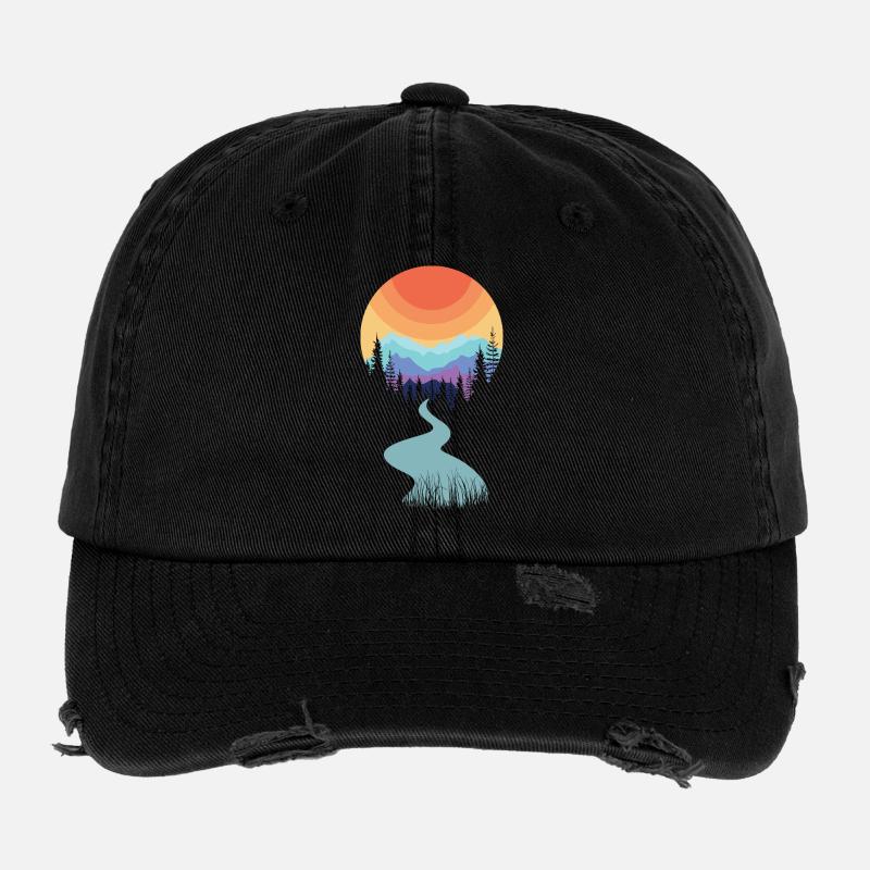 Mountains | Hiking | Forest | Hiking Flexfit Vintage Destroyed Cap