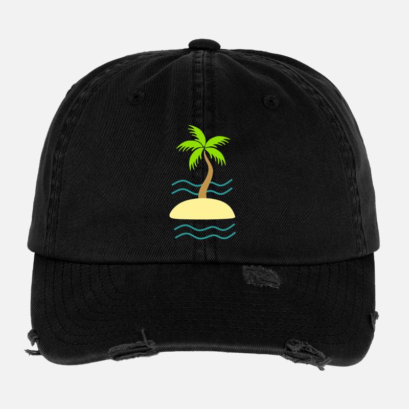 Palm tree green island sea Flexfit Vintage Destroyed Cap