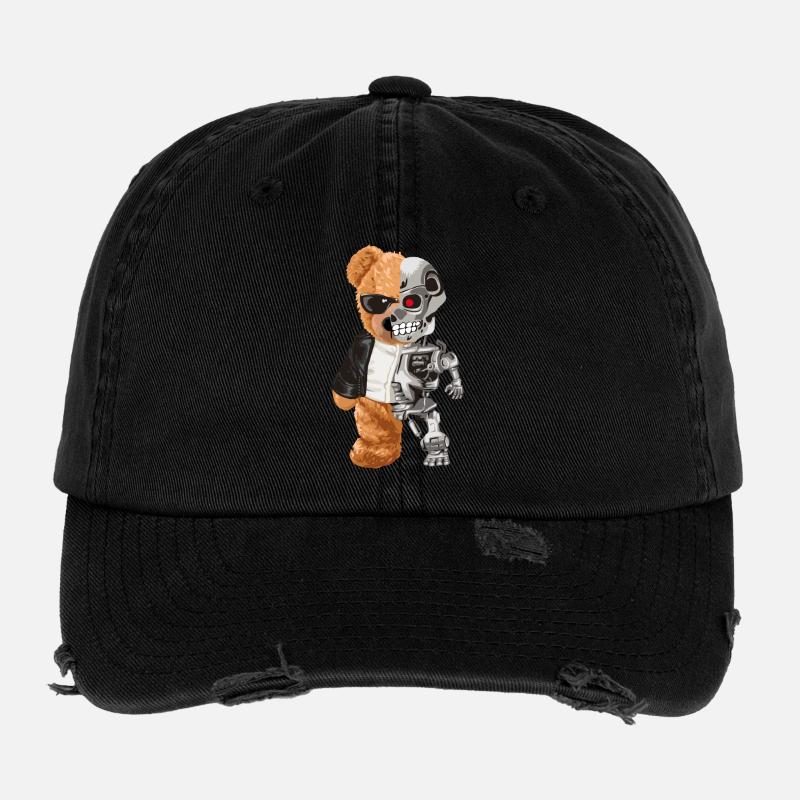 Bär Robo Hybrid Halb Bär Halb Roboter Cyborg Teddy Flexfit Vintage Destroyed Cap