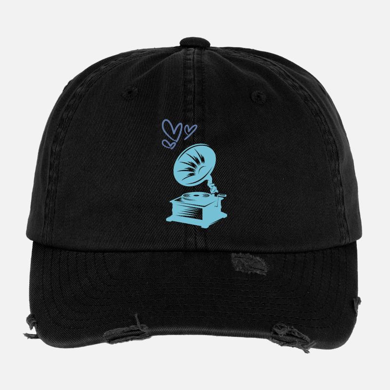 Music Gramophone Retro Flexfit Vintage Destroyed Cap
