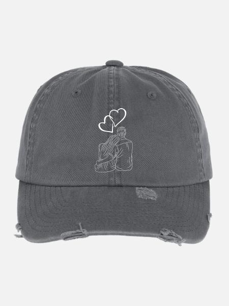 Couple Amour Coeur Silhouette - Casquette vintage effet usé Flexfit - charbon - Devant