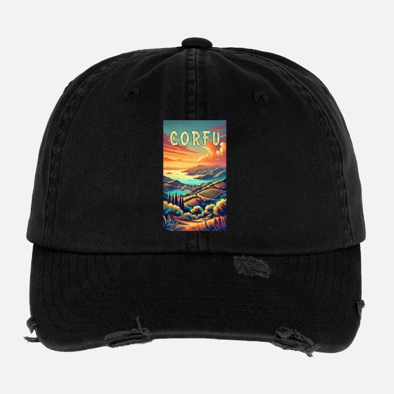 Design paradisiaque de Corfou en Grèce Casquette vintage effet usé Flexfit