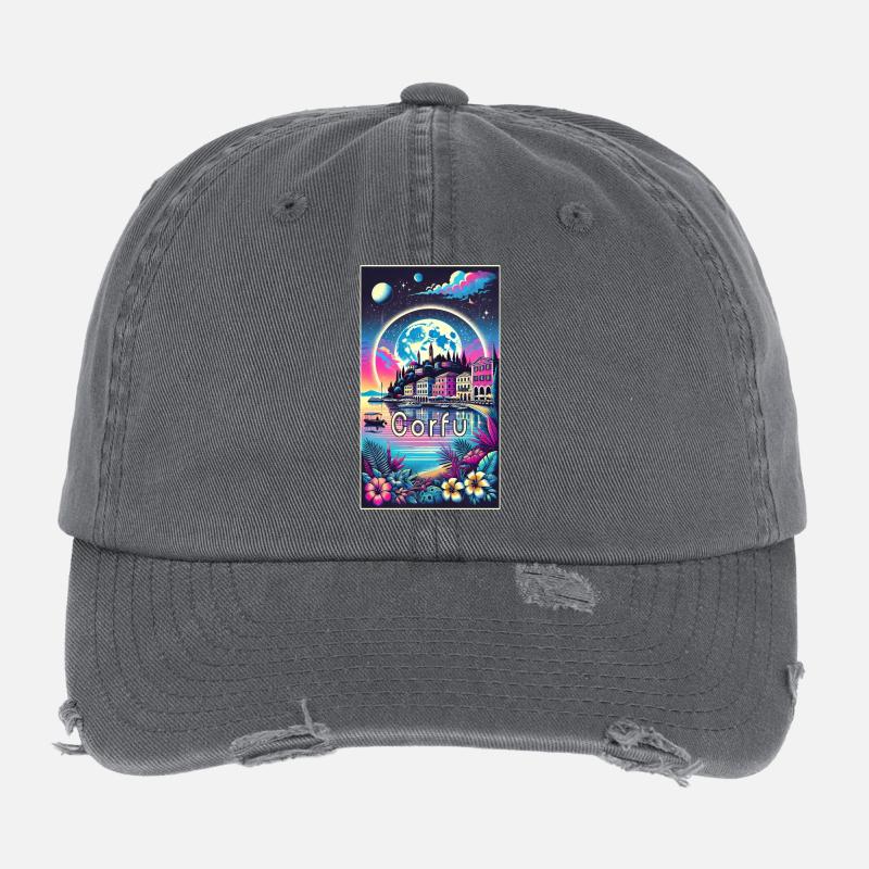 Corfu Greece vacation design Flexfit Vintage Destroyed Cap