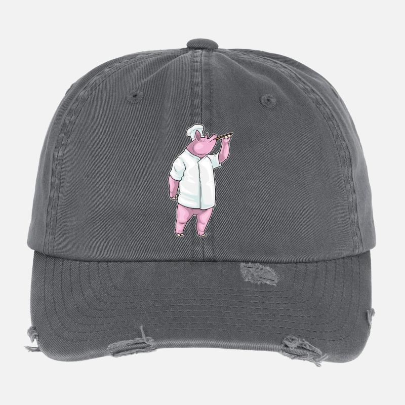Schwein Koch Kochlöffel Kochen Flexfit Vintage Destroyed Cap