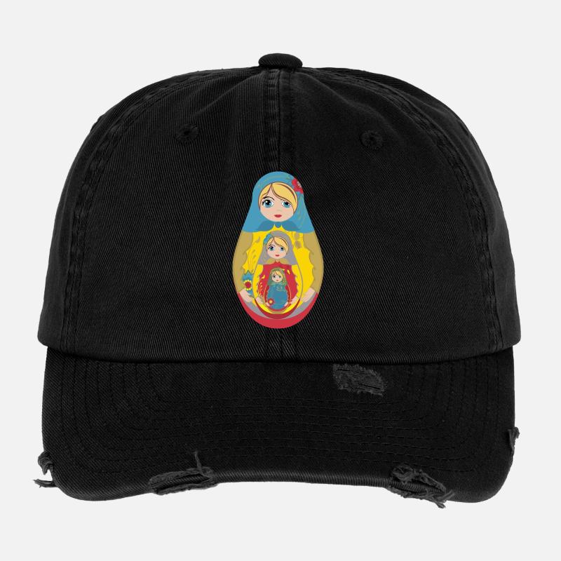 Traditional Russian Matryoshka Doll Flexfit Vintage Destroyed Cap