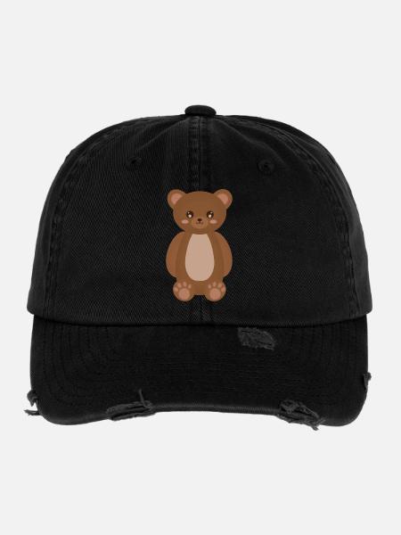 Cozy Brown Bear Plush - Flexfit Vintage Destroyed Cap - black - Front