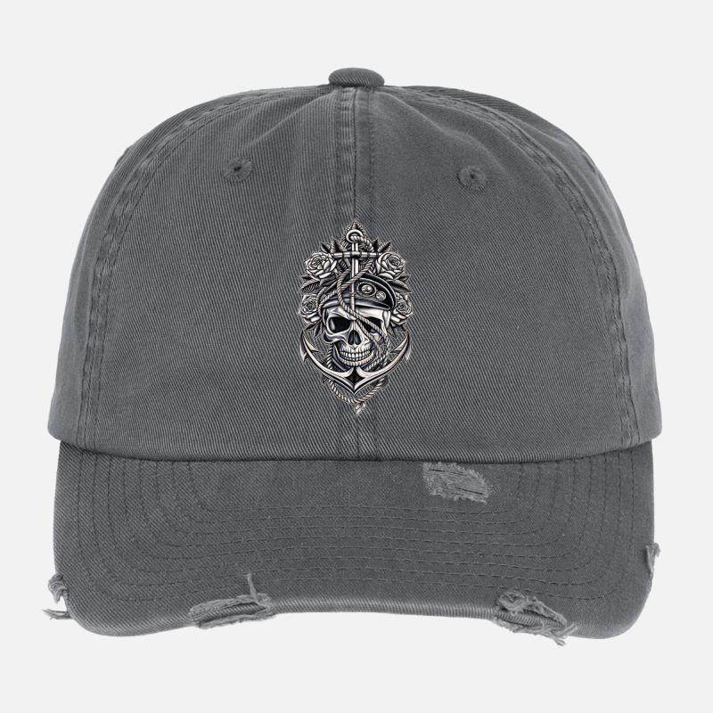 Navy skull anchor gothic skull Flexfit Vintage Destroyed Cap