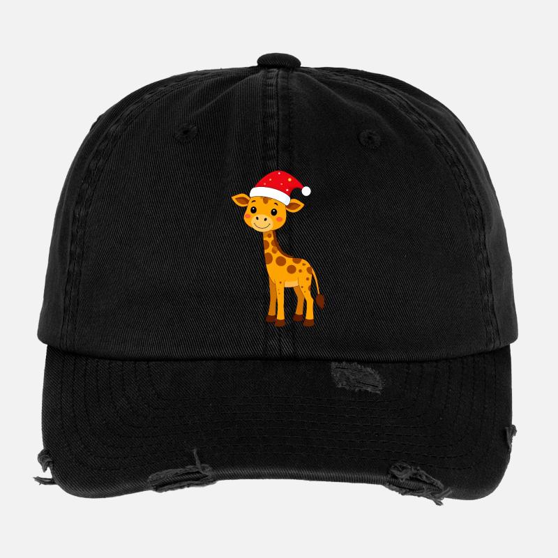 Giraffe with Santa hat suitable for Christmas Flexfit Vintage Destroyed Cap