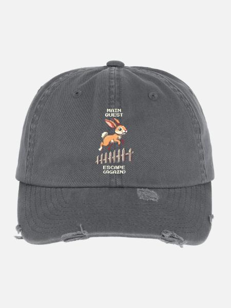 Quête principale Évasion | Blague d’évasion de lapin - Casquette vintage effet usé Flexfit - charbon - Devant