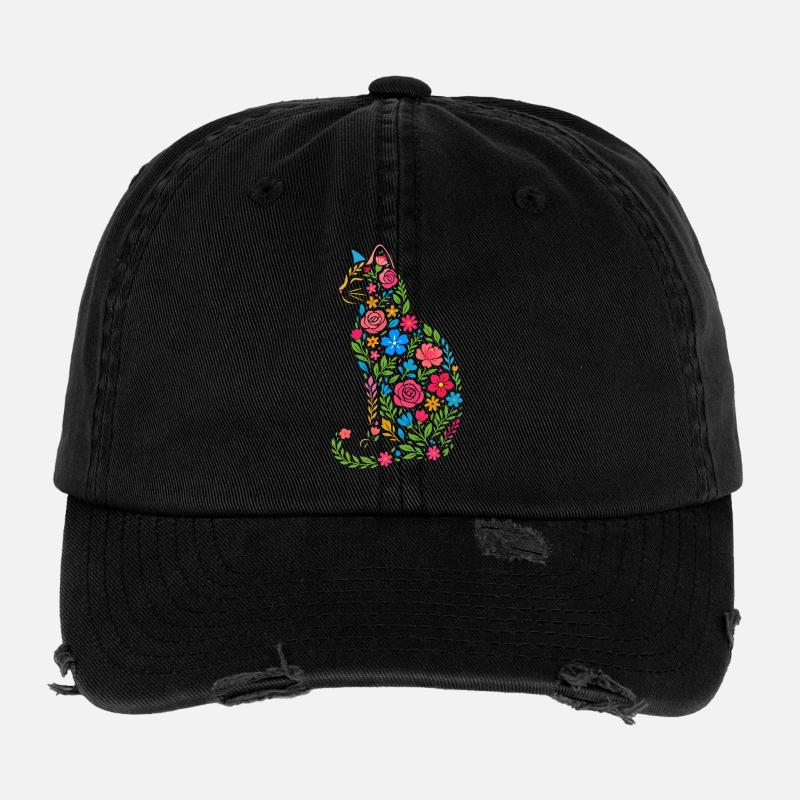 Cat Flowers Flexfit Vintage Destroyed Cap