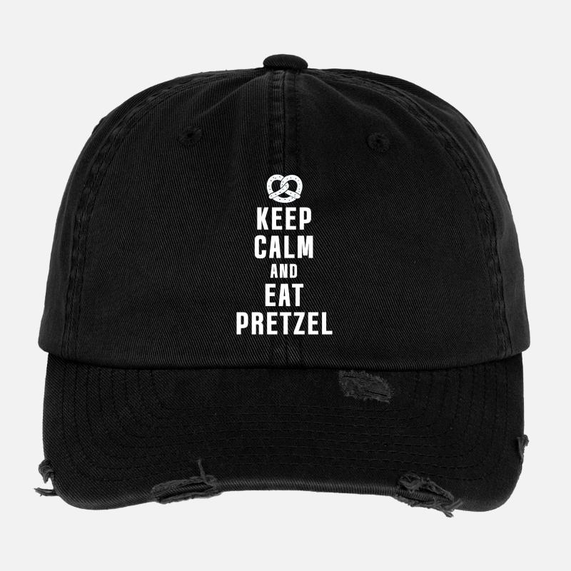 Keep Calm and Eat Pretzel - Funny Brezel - Flexfit Vintage Destroyed Cap - black