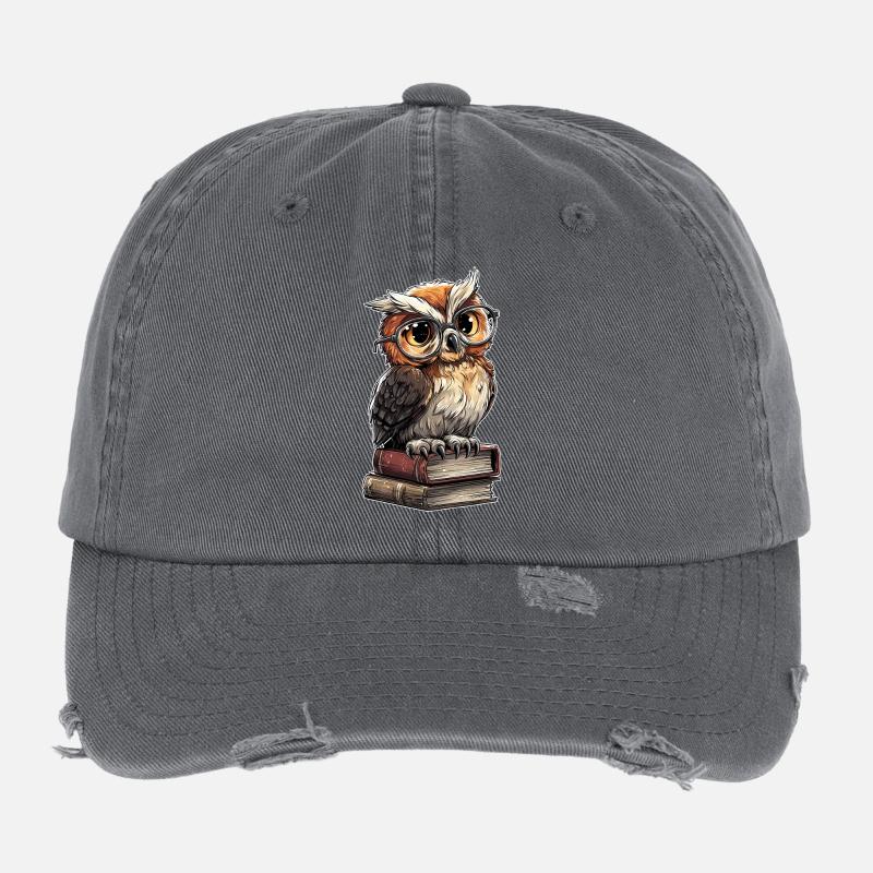 Owl Wise Stack Librarian Humor Buchclub Flexfit Vintage Destroyed Cap