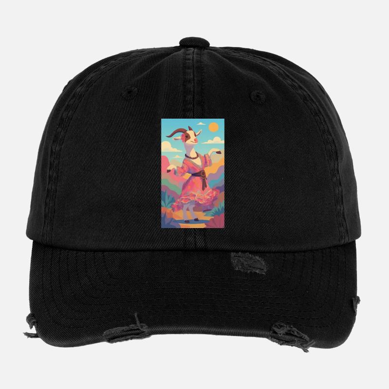 Colorful Llamas Dance in Pastel Landscape Flexfit Vintage Destroyed Cap