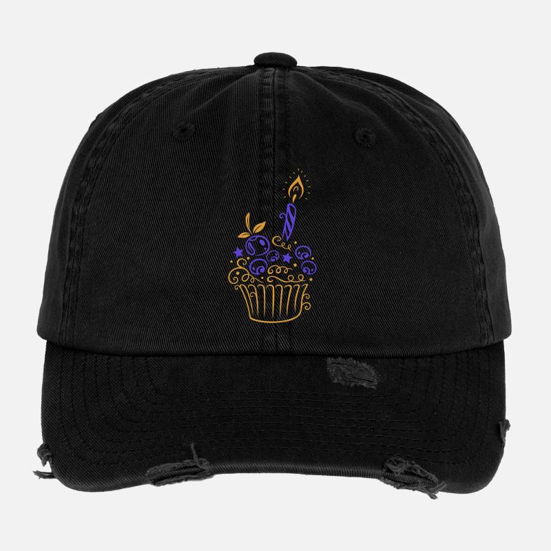 Cupcake with Blueberries - Sweet Baking Motif Flexfit Vintage Destroyed Cap