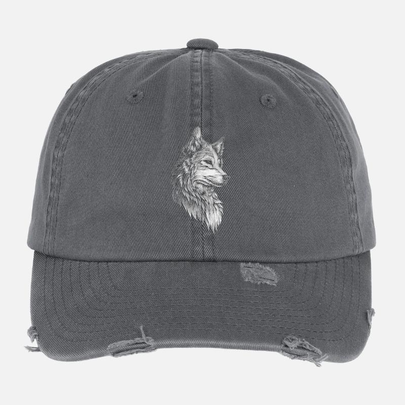 Wolf Kopf Realistisch Flexfit Vintage Destroyed Cap