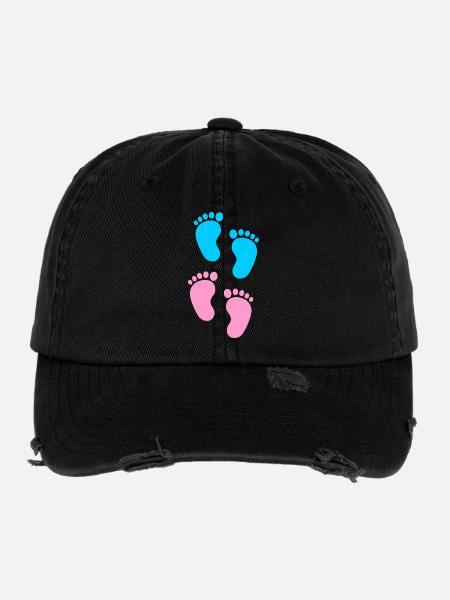Baby-Fußabdrücke blau und rosa - Flexfit Vintage Destroyed Cap - Schwarz - Vorne