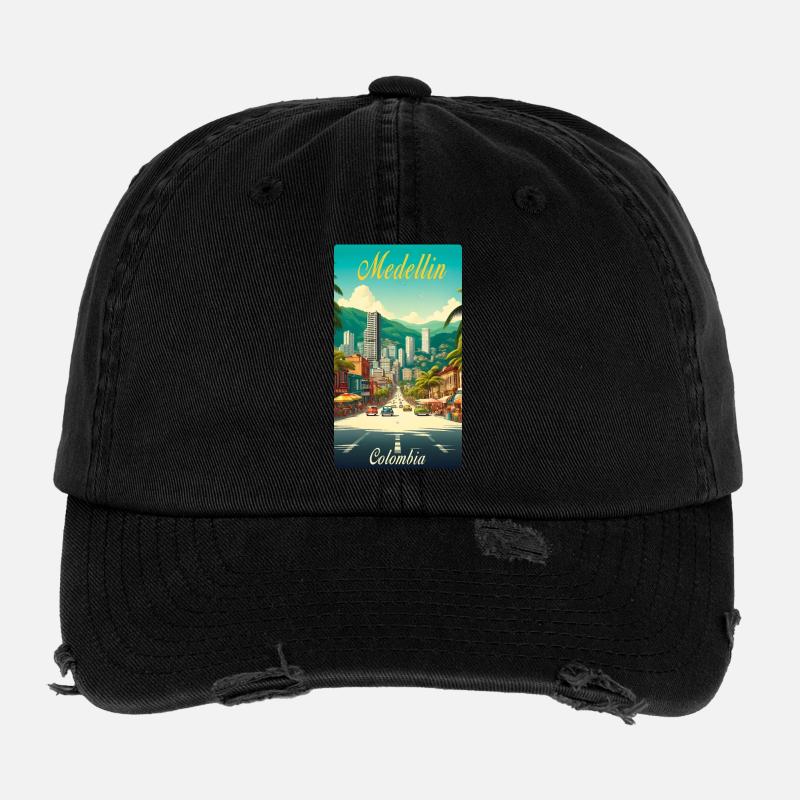 Design classique rétro Medellin Columbia Casquette vintage effet usé Flexfit