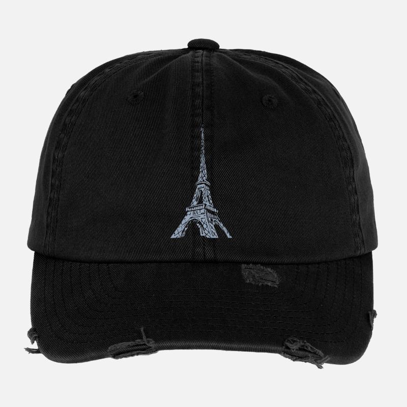 Eiffelturm Silhouette Paris Grunge Look Flexfit Vintage Destroyed Cap