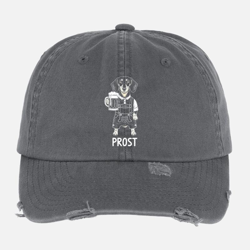 Dackel Prost Bier Bayern Tracht Hund lustig  Flexfit Vintage Destroyed Cap