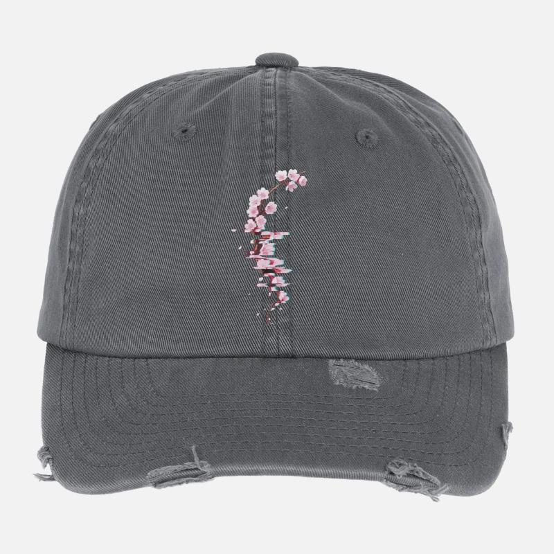 Branche moderne de Fleurs de cerisier glitch Casquette vintage effet usé Flexfit