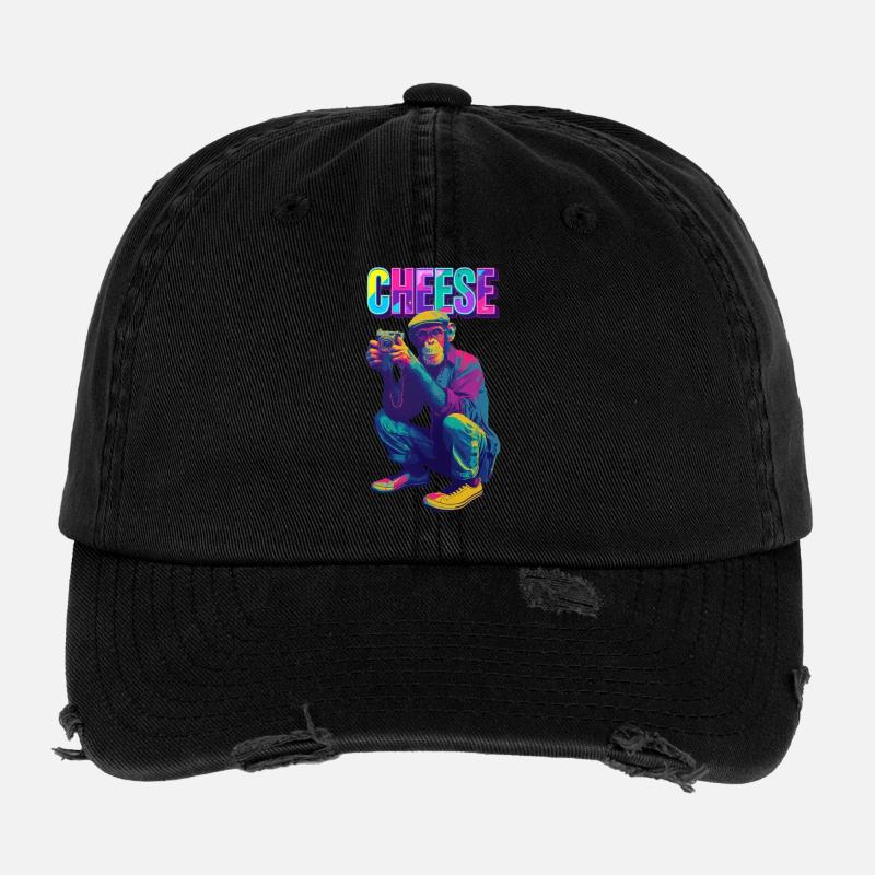 Fromage ! Singe avec appareil photo dans un style pop art néon Casquette vintage effet usé Flexfit