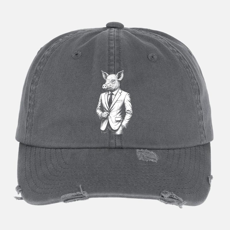 Dapper Pig in a Suit Flexfit Vintage Destroyed Cap