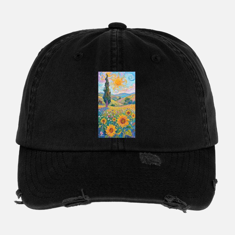 Sunflowers in Impressionism Flexfit Vintage Destroyed Cap