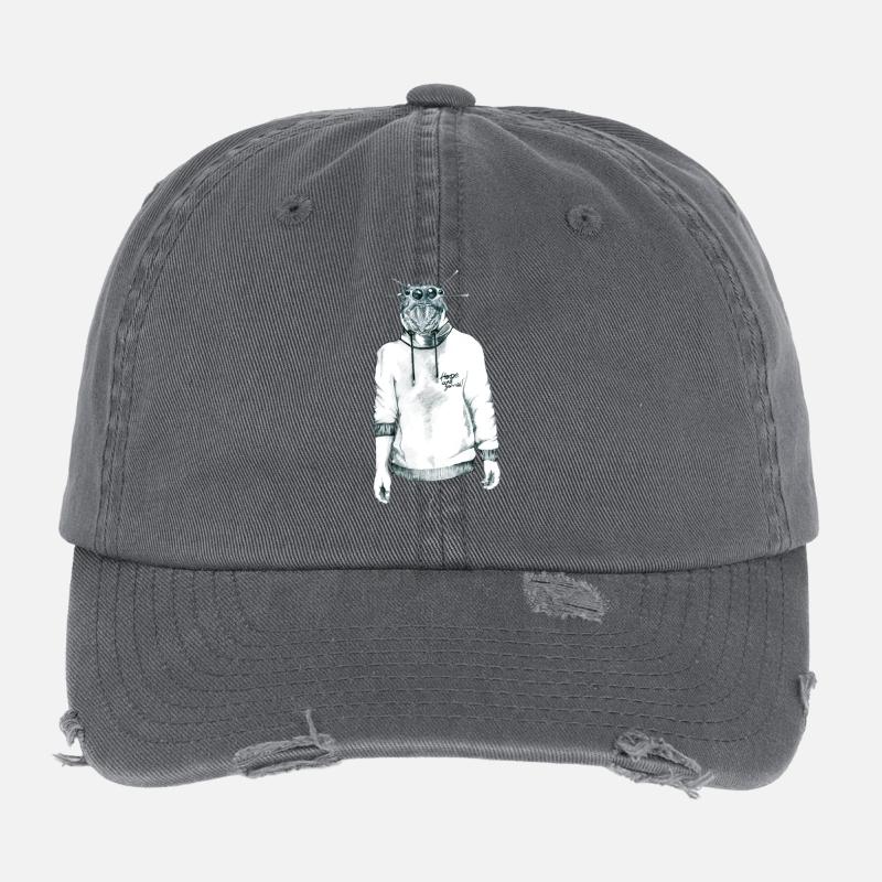 Mensch mit Spinnenkopf im Kapuzenpullover Flexfit Vintage Destroyed Cap