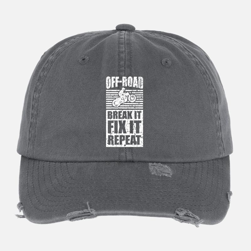 Off Road Rider Break It Fix It Repeat Tee Design Flexfit Vintage Destroyed Cap