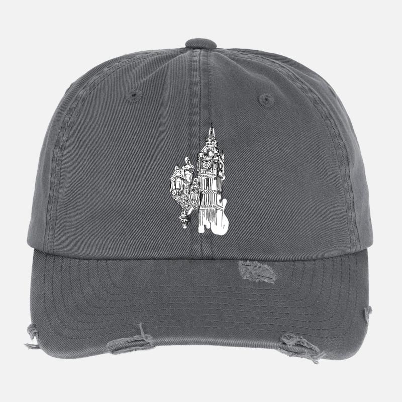 London Skyline Line Drawing: Big Ben & Lanterns Flexfit Vintage Destroyed Cap