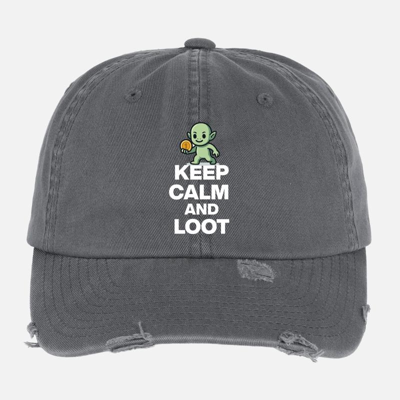 KEEP CALM AND LOOT, GOBLIN GOLD! ZOCKER NERD PARTY Flexfit Vintage Destroyed Cap