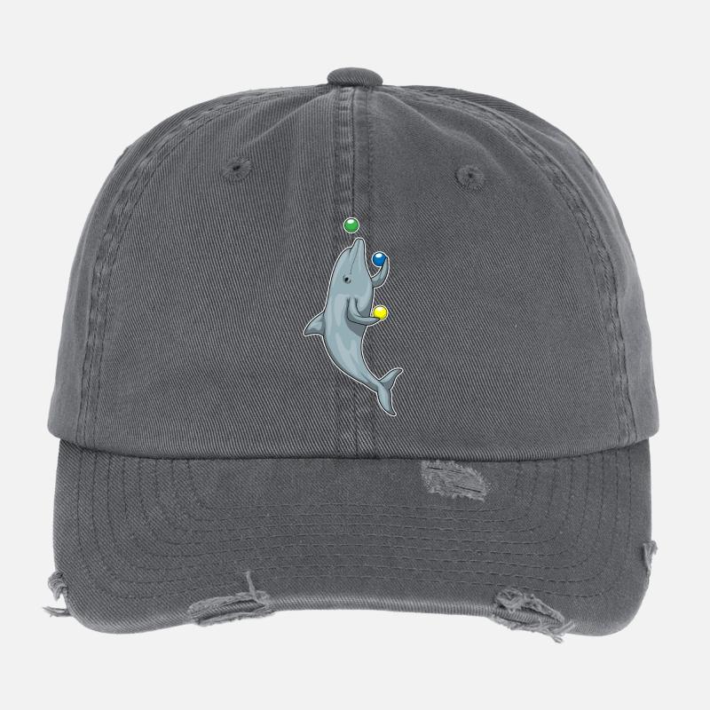 Dolphin juggler juggling Flexfit Vintage Destroyed Cap