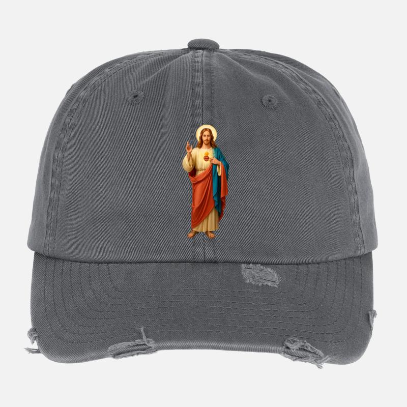 Jesus with Bread Tricolor Robes Flexfit Vintage Destroyed Cap