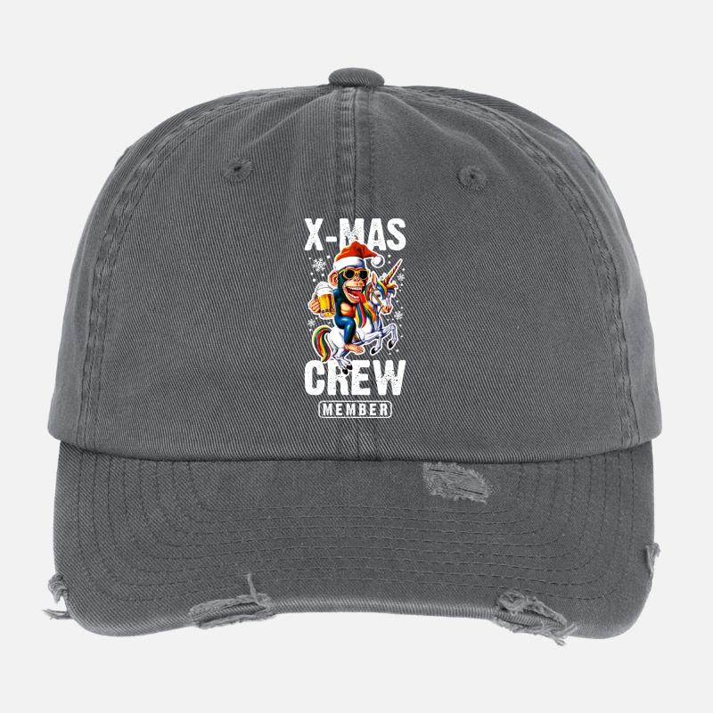 Xmas Party Crew Weihnachten Affe Einhorn Flexfit Vintage Destroyed Cap