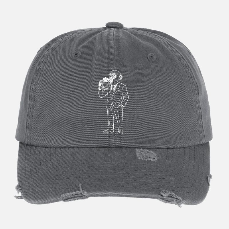 Chimp in a Suit Drinking Beer Flexfit Vintage Destroyed Cap