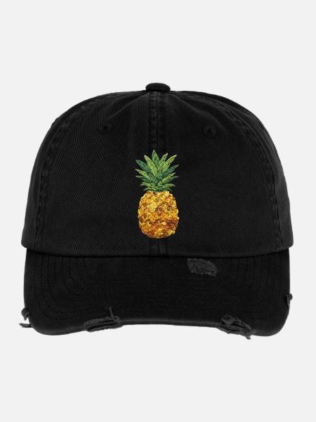Besticktes Ananas-Tropenfrucht-Design (bedruckt) - Flexfit Vintage Destroyed Cap - Schwarz - Vorne