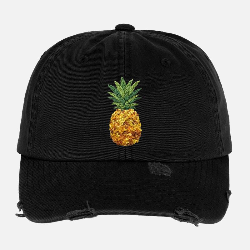 Embroidered pineapple tropical fruit design (printed) Flexfit Vintage Destroyed Cap