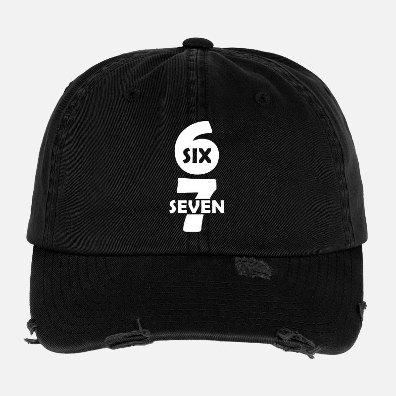 Funny Six Seven 67 Meme Lustig Sechs Sieben Meme - Flexfit Vintage Destroyed Cap - Schwarz