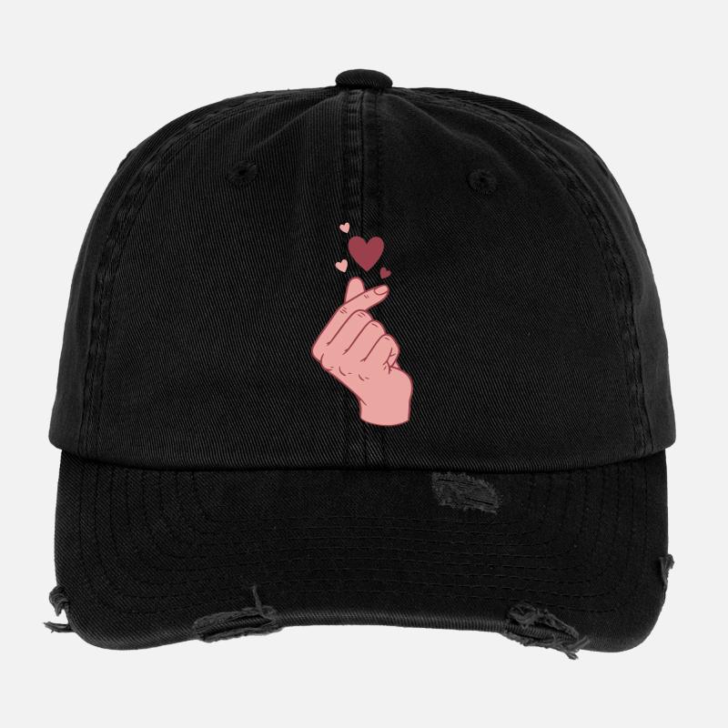 Kpop Cœur de doigt Coréen Pop Amour mignon Coréen Casquette vintage effet usé Flexfit