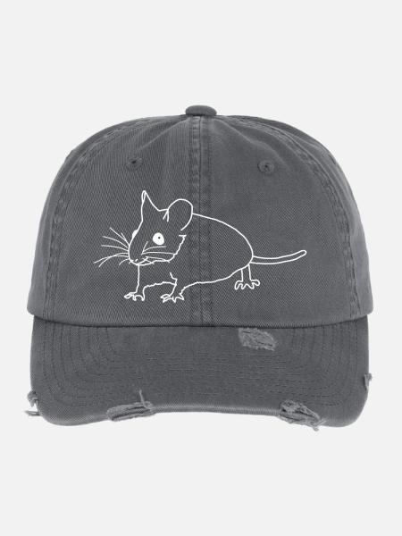 Mouse lineart - Flexfit Vintage Destroyed Cap - dark grey - Front