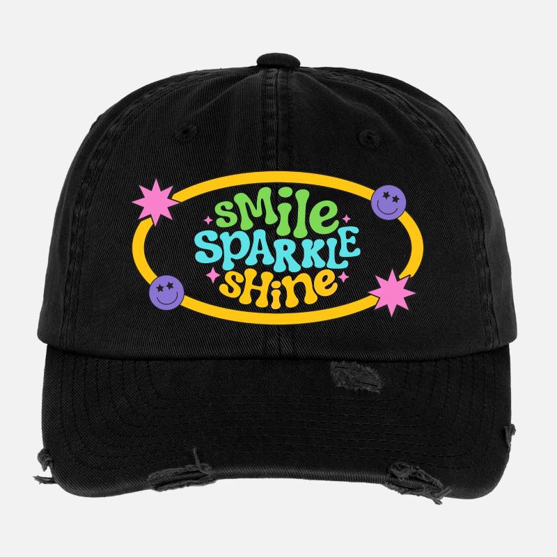 Colourful Retro Smile Text Design Flexfit Vintage Destroyed Cap