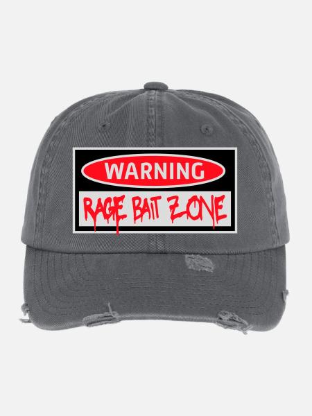 Warning Rage Bait Caution Zone Sign Fun Warning - Flexfit Vintage Destroyed Cap - dark grey - Front