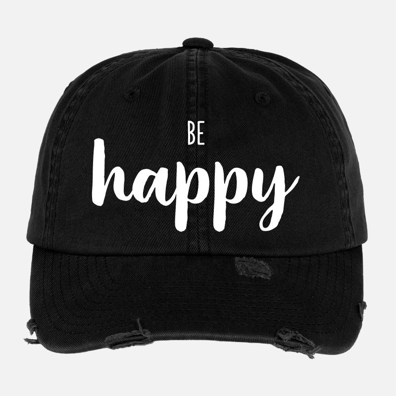 Be Happy – Positive Word Design - Flexfit Vintage Destroyed Cap - black