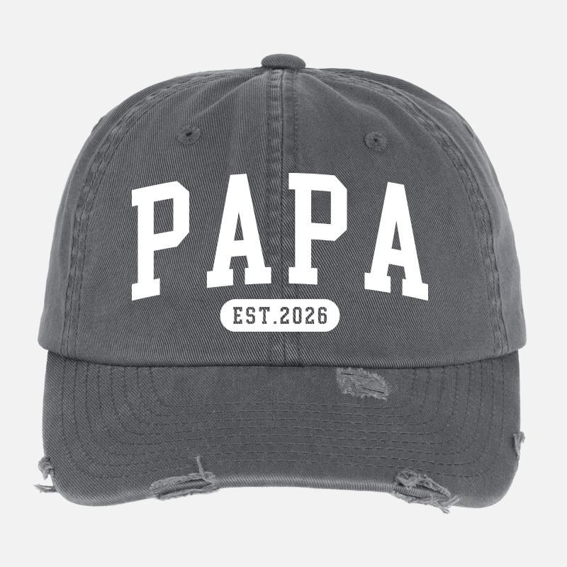 Papa 2026 Est 2026 Statement Design Flexfit Vintage Destroyed Cap