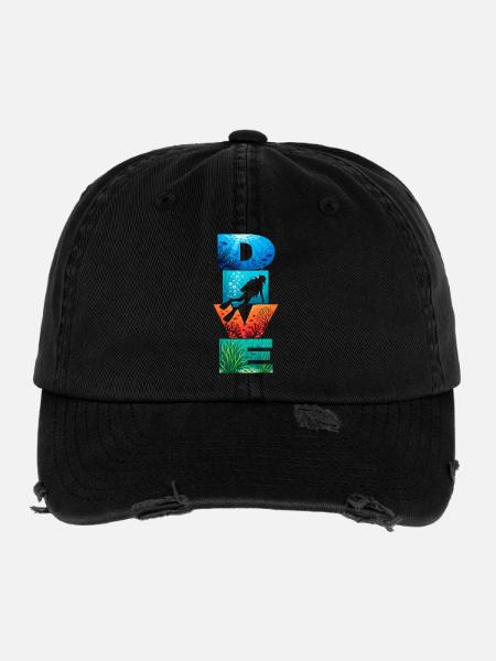 Dive Underwater Letter Art - Flexfit Vintage Destroyed Cap - black - Front