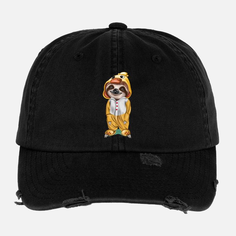 Funny sloth in pajama ready to sleep Flexfit Vintage Destroyed Cap