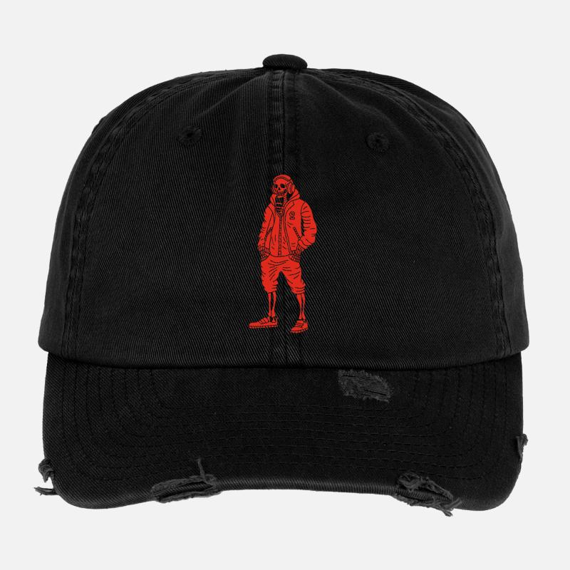 Red Music Loving Skeleton Flexfit Vintage Destroyed Cap