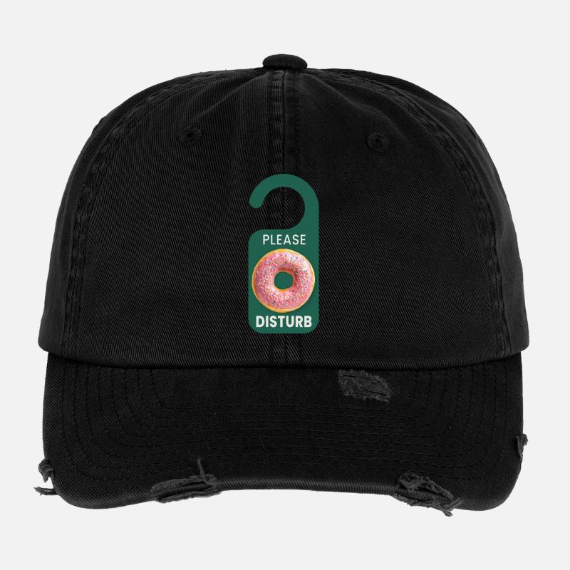 Please Donut Disturb Funny Donut Shirt - Flexfit Vintage Destroyed Cap - black