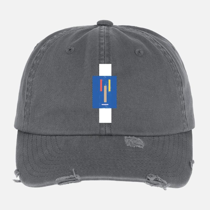 Blocs de couleurs abstraits sur fond bleu Casquette vintage effet usé Flexfit